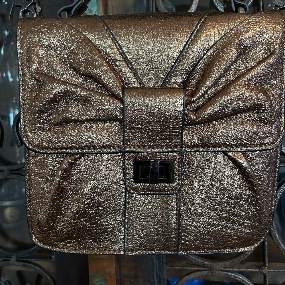 Betsey Johnson Bronze Metallic Bow Bag